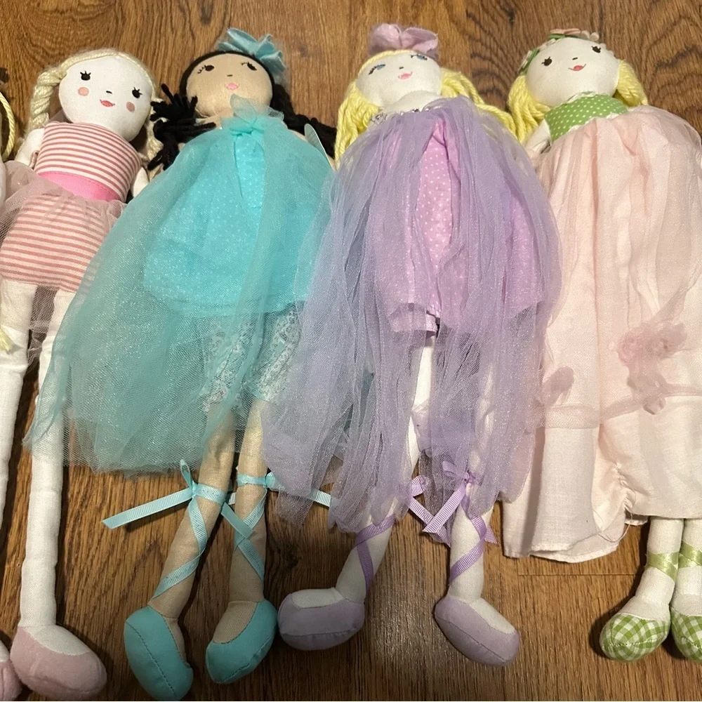 Pottery Barn Kids set of 5 Colorful Rag Dolls long/short dress fun
